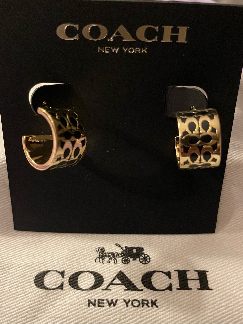 Coach Gold-Tone Signature Hoop Earrings with Cutout C Motif - Picture 2 of 3